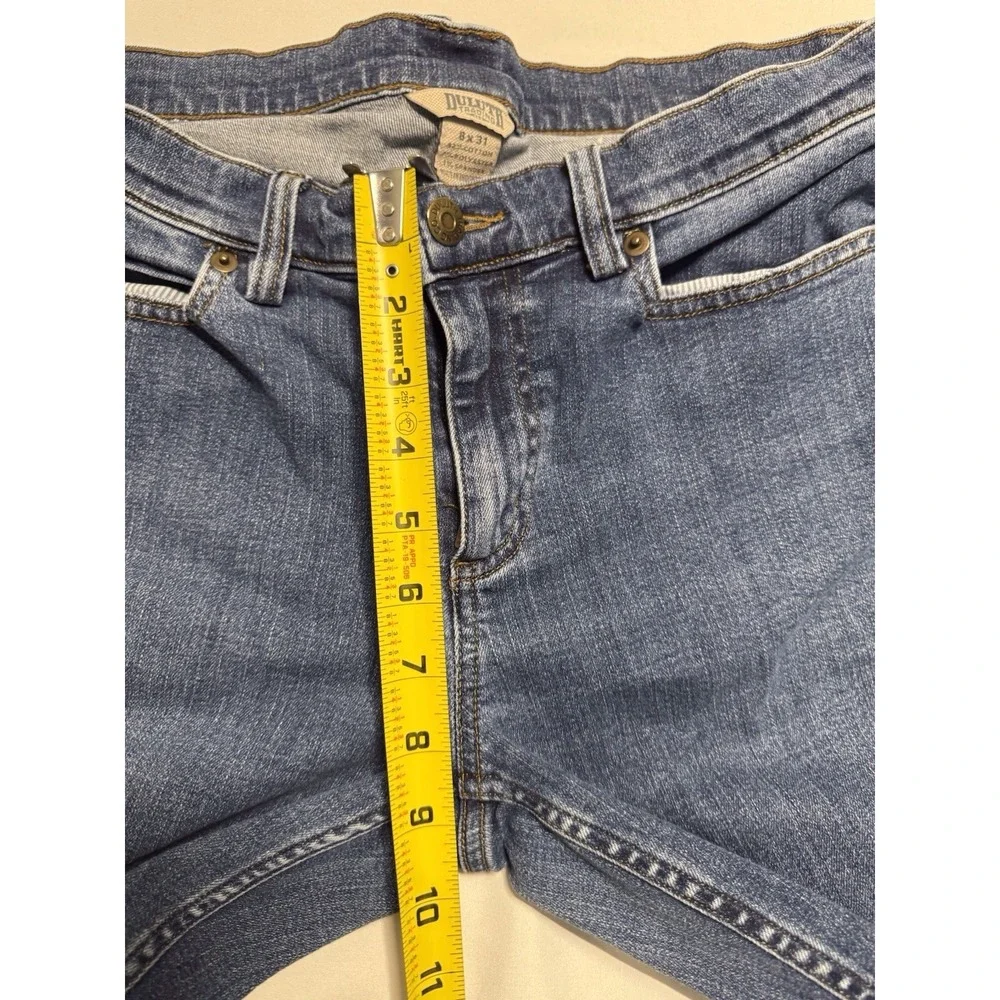 Duluth Trading Co women's dark wash stretch denim jeans 8x31 straight leg
